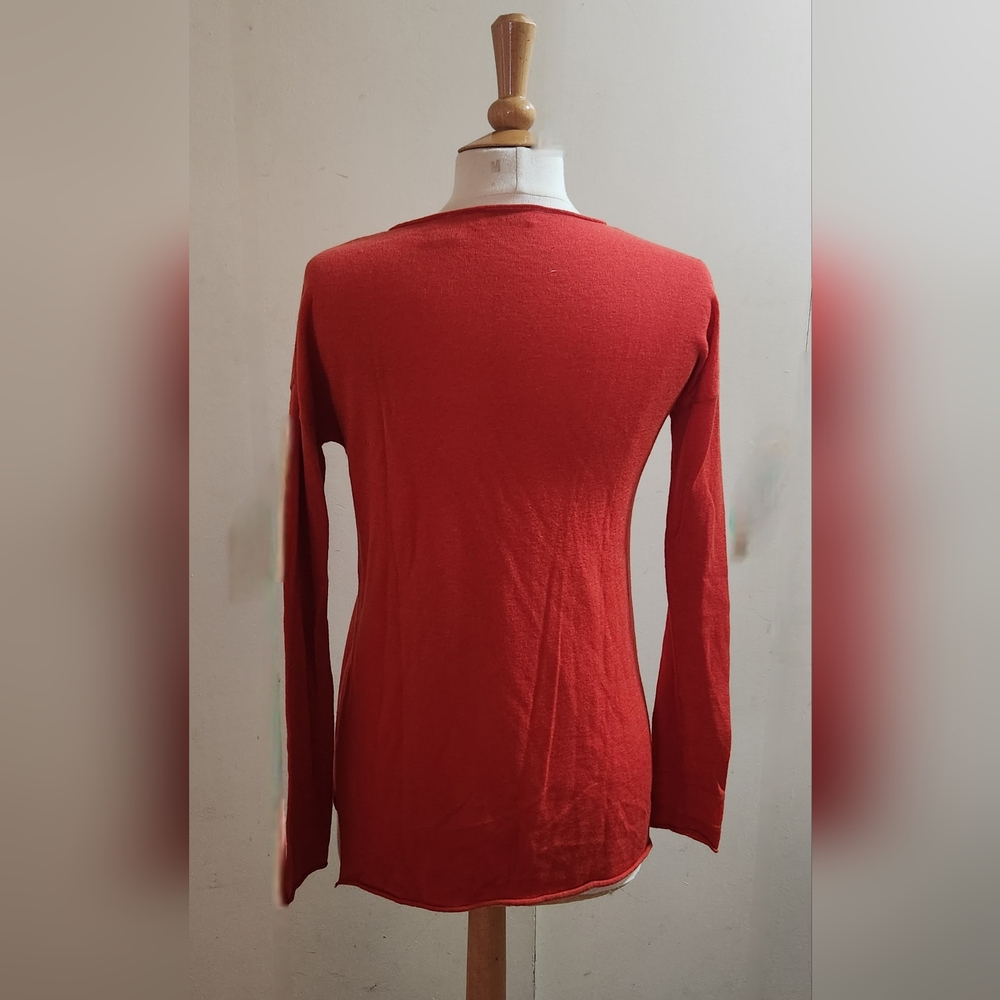 Barneys New York Red Fitted Long Sleeve T-Shirt